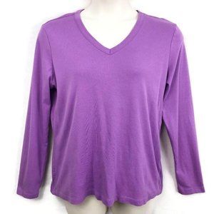 Lands End Xl 18 20 Purple V Neck Long Sleeve Top